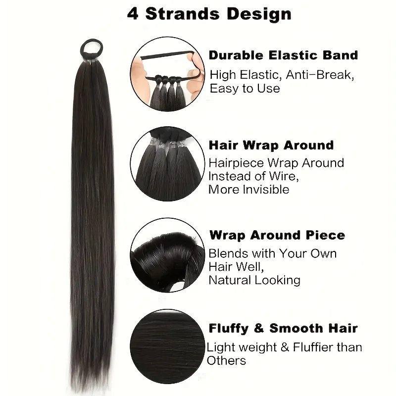 Synthetic long straight hair rubber band ponytail wig women DIY ponytail extension surround extension hair