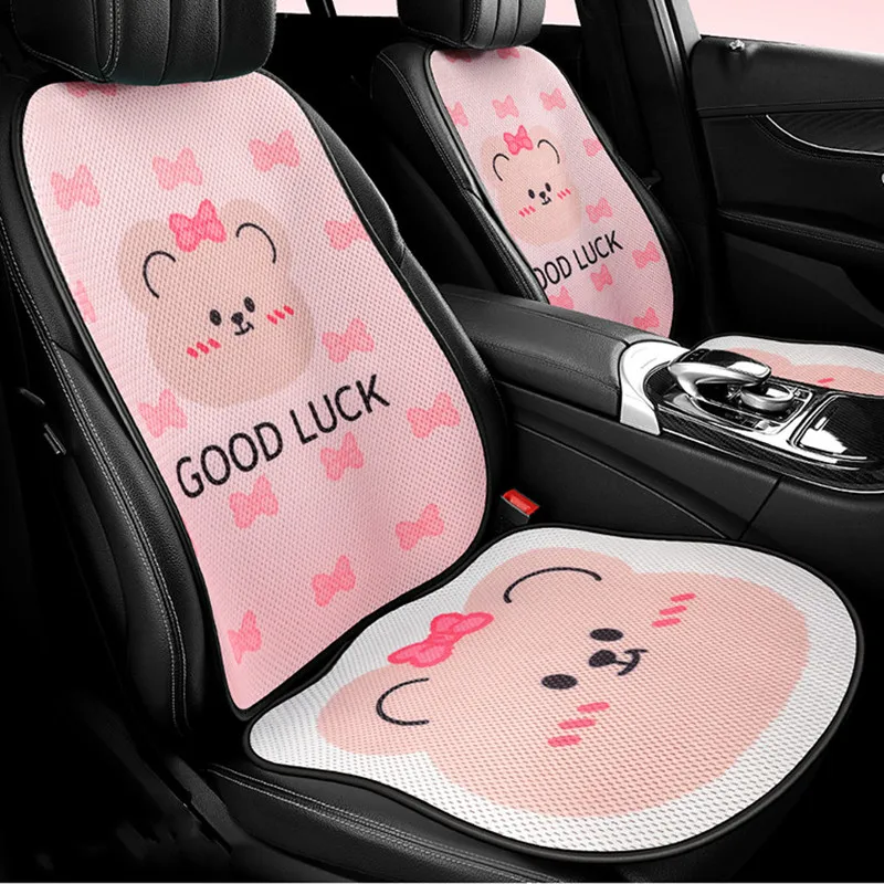 

2022 New Cartoon Cute Bear Summer Cool Cushion Breathable Ins Fashion Goddess Ice Silk Car Seat Cushion Cover