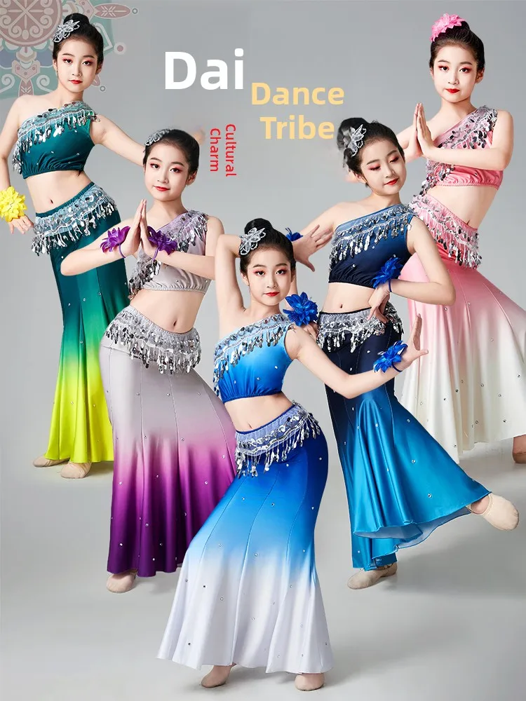 

Girls Ethnic Dai Dance Performance Costume Gradient Skirt Solo Dance Outfit Children's Traditional Clothing Stage Performance...