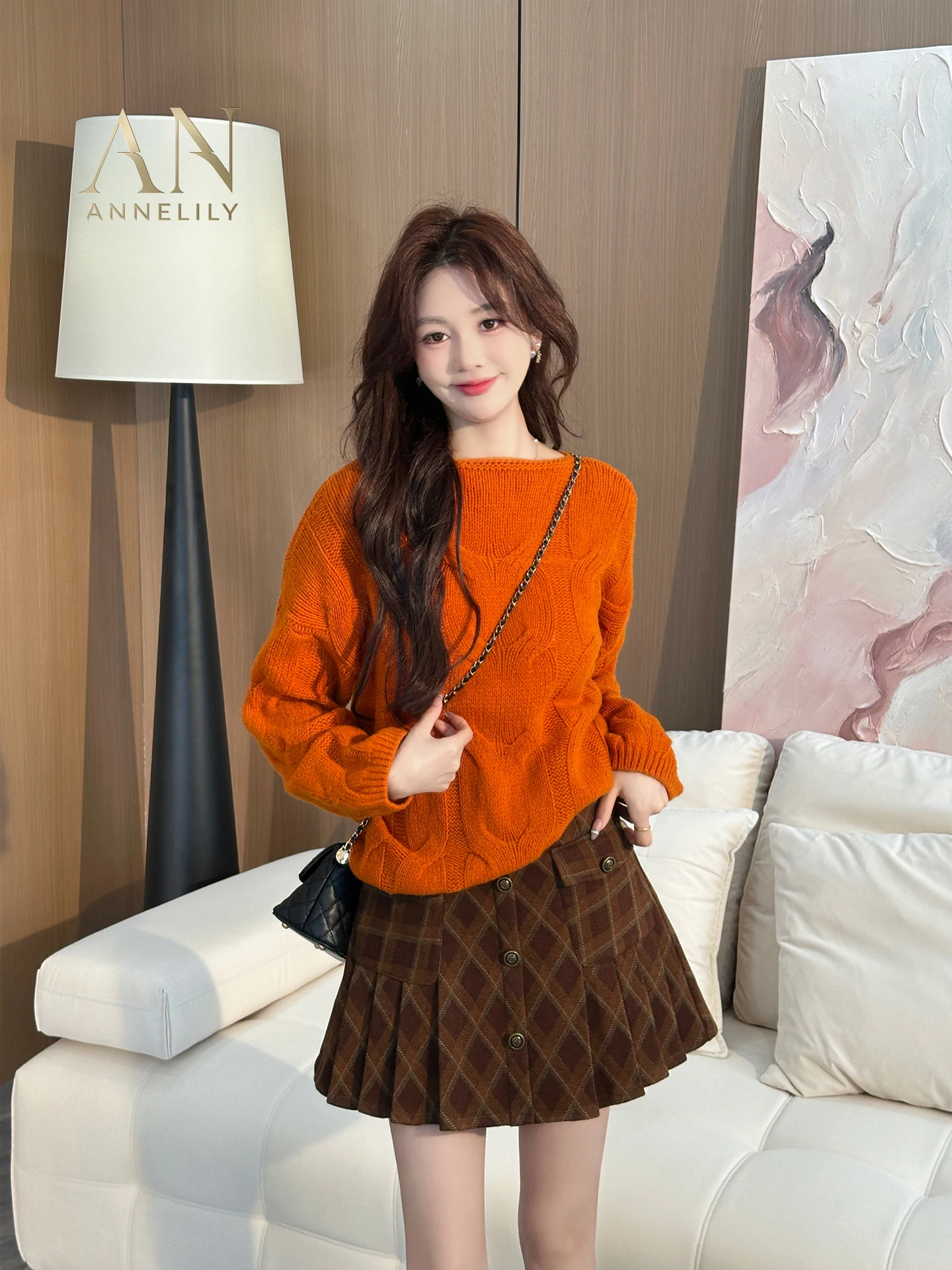 

Вязаный шерстяной свитер Annelily: Повседневный универсальный дизайн, модный хит осени для молодых женщин