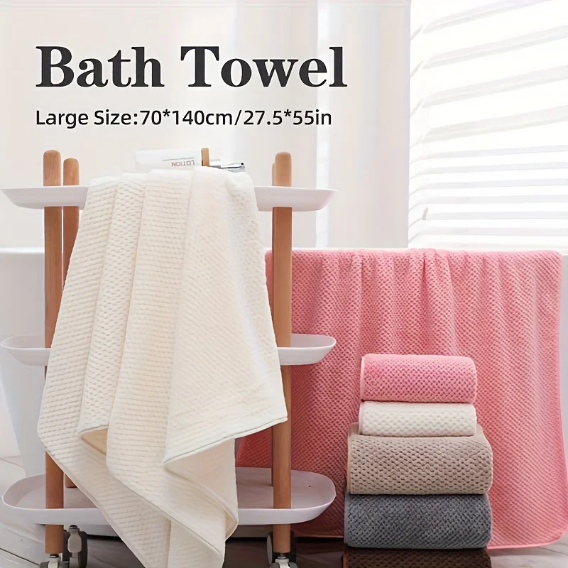 

1pc Lightweight Breathable Bath Towel, 70×140cm, Pineapple Lattice Soft and Comfortable Bath Towel, Coral Fleece Bath Towel