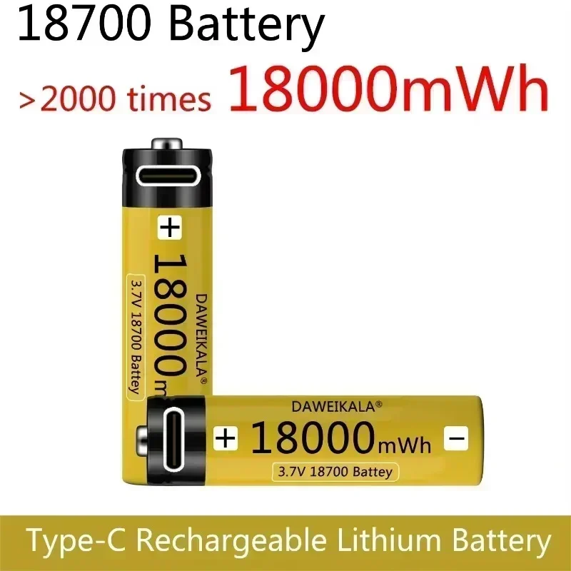 18650 Battery USB Type-C 18700 3.7V 18000mWh USB Rechargeable Li-ion Battery for Flashlight Electric Mobile phone Toy Battery