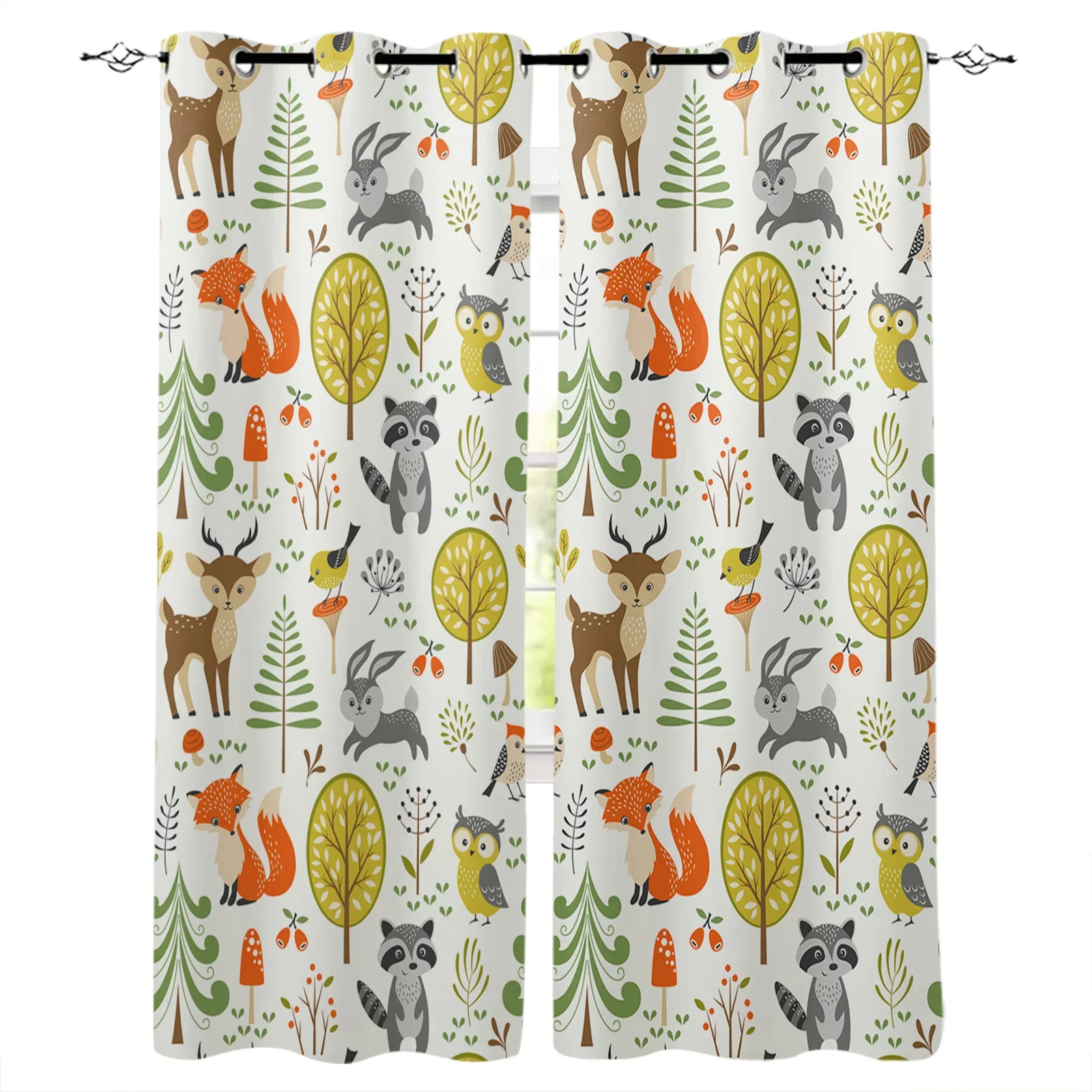 Cartoon Animals Kawaii Fox Owl Blackout Curtains Window Curtains For Bedroom Living Room Decor Window Treatments