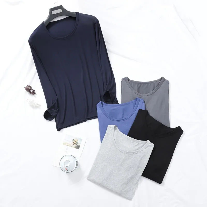

Factory Wholesale Modal Men's Spring / Autumn Round Neck Long Sleeve Base Shirt Thin Loose Plus Size Sleep Tops Men Sleep Shirt