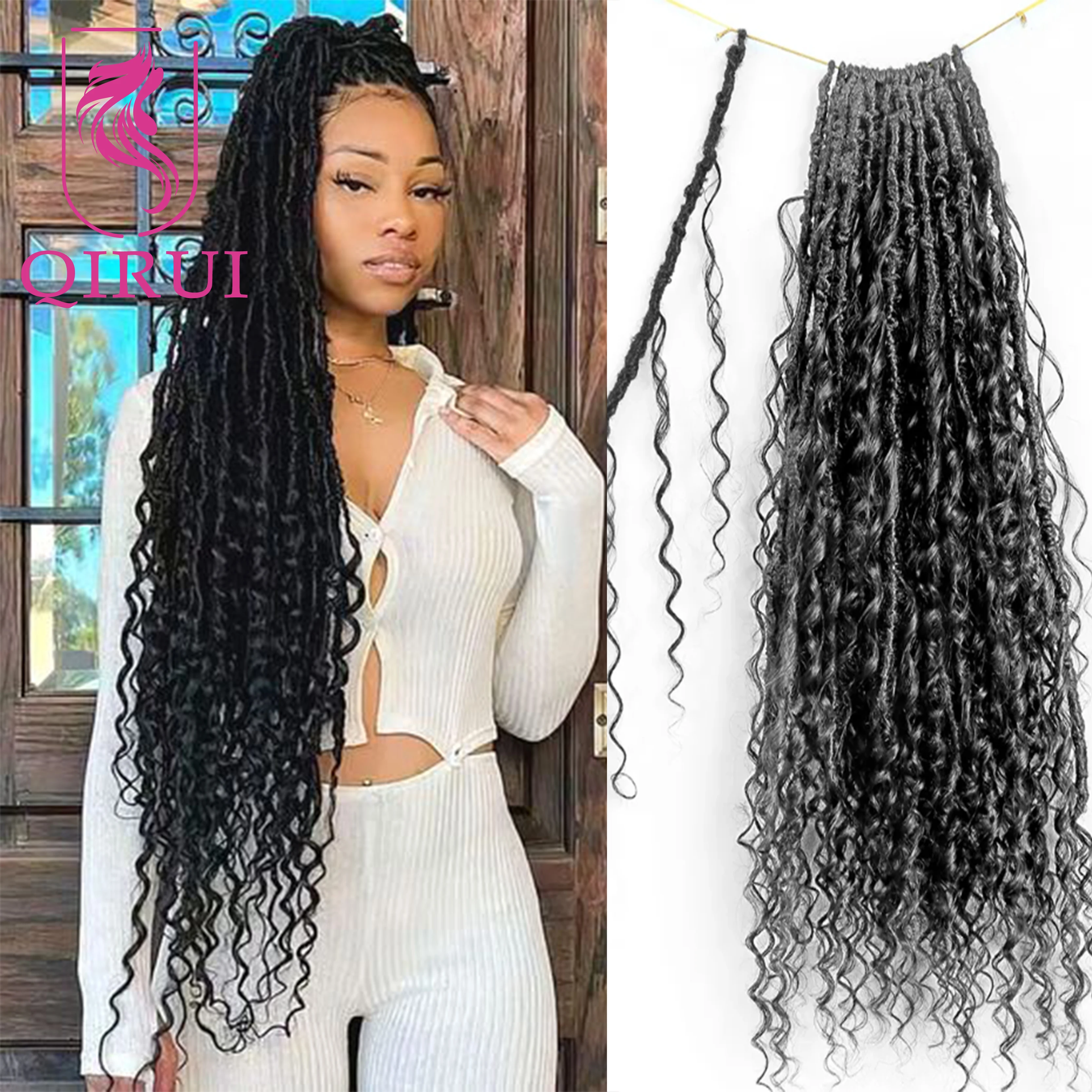 Human Hair Goddess Boho Locs Crochet Hair Pre Looped Crochet Boho Dreadlocks Human Hair Curly Ends Braiding Hair Extensions