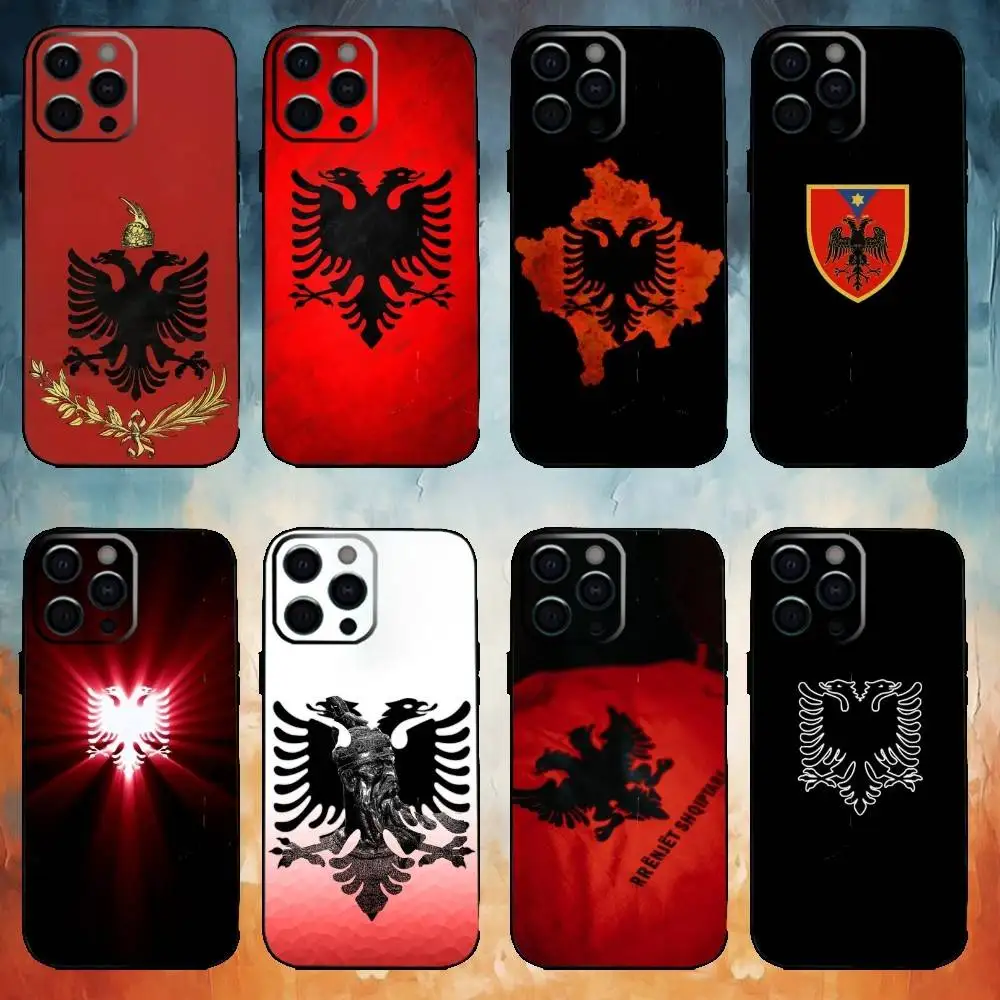 حافظة هاتف على شكل علم ألبانيا جواز سفر إيليريان إيجل لهاتف آيفون 17،16،15،14،13،12،11 بلس، برو ماكس غطاء أسود ناعم