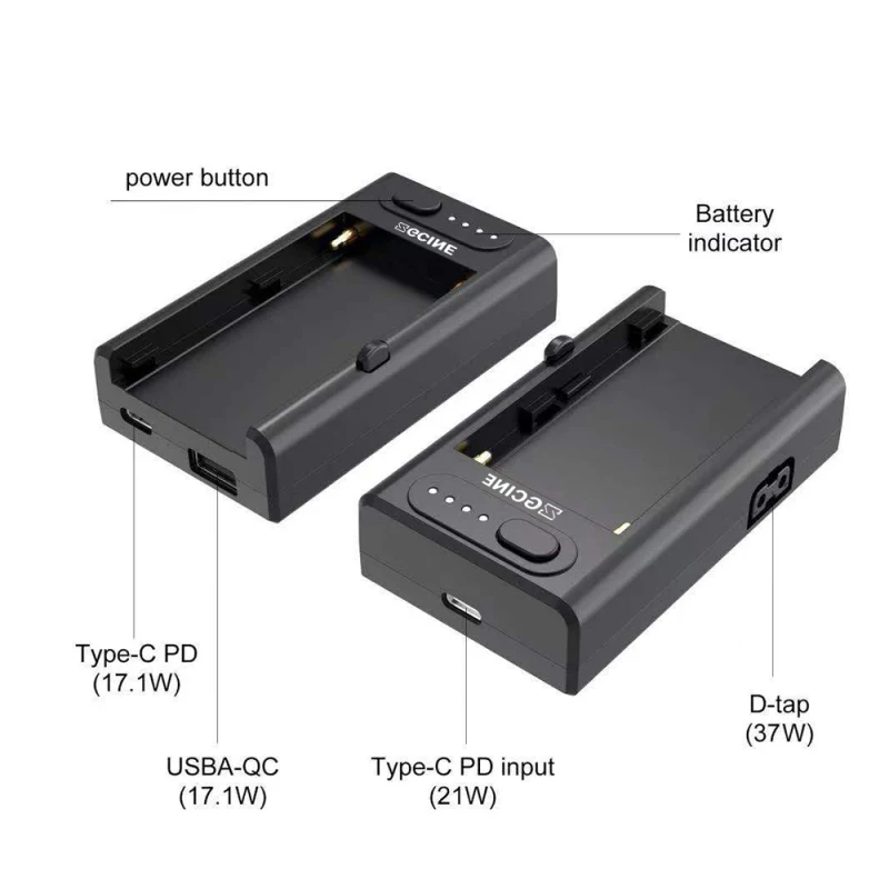 NP-F Battery Charger with 21W Type-C PD Input USB-A/D-tap/ Type-C PD Outputs 1/4 In Screw Hole for Sony NP-F550 F750 F970