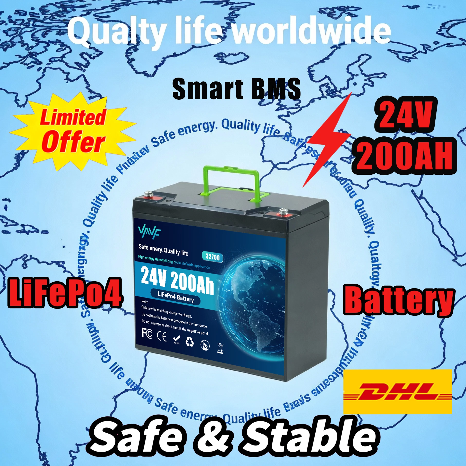 

LiFePO4 Battery 24V 200Ah with Built-in BMSPerfect for Solar Power SystemsRVs, Marine Vessels, Off-Road Trips,8000+ Cycles