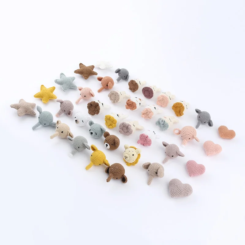 5Pcs Crochet Animal Baby Pacifier Clip Accessories Handmade Bunny Teether Beads Newborn Nipple Clip Dummy Soother Holder Toy