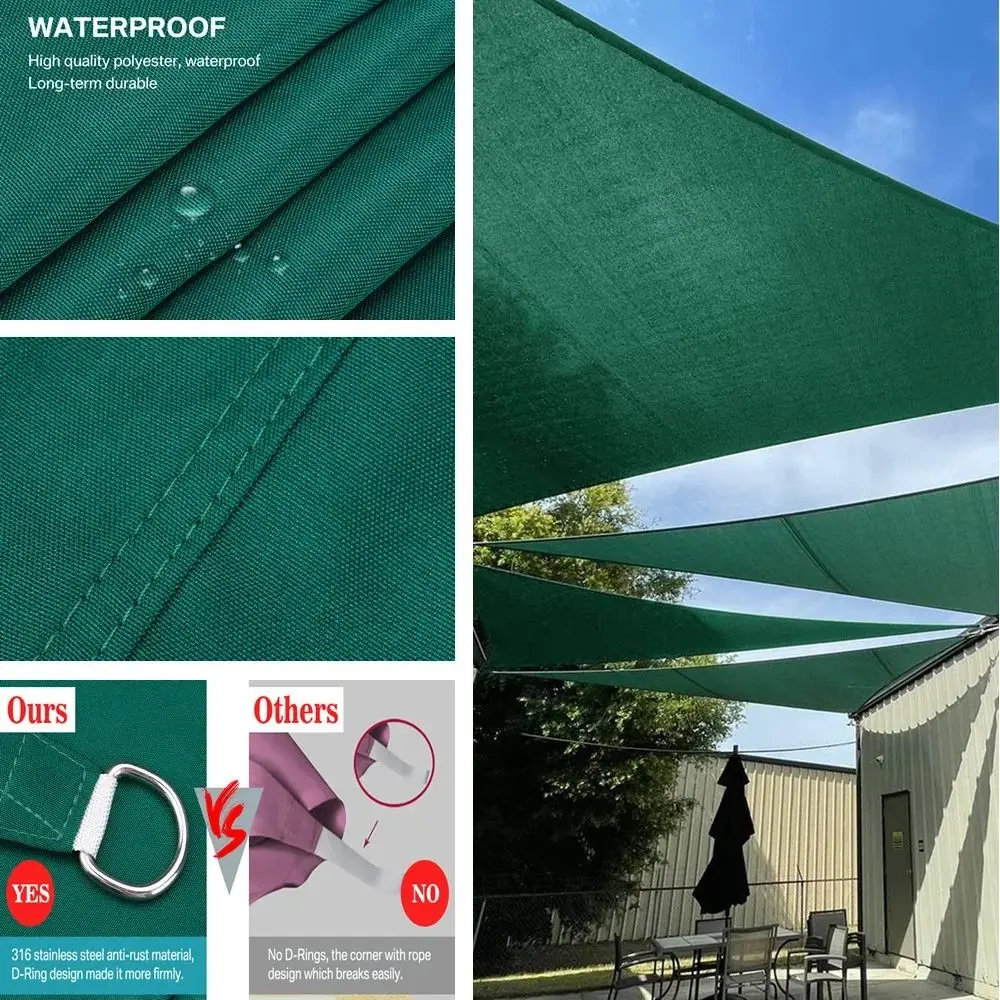 Refugio solar triangular impermeable, tamaño 3x3x3M con cuerdas, dosel para exteriores, portátil, 95% UV, vela de sombra, área de piscina