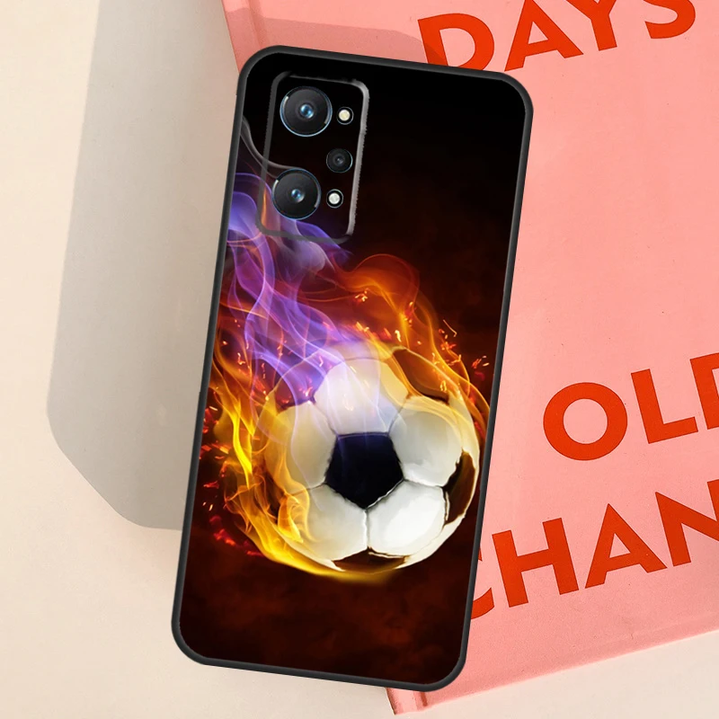 Fire Football Skeleton Soccer Ball Case For Realme 8i 8 Pro GT Neo 2 Master C3 C21 Back Cover For OnePlus 9 Pro 8T 9R Nord2