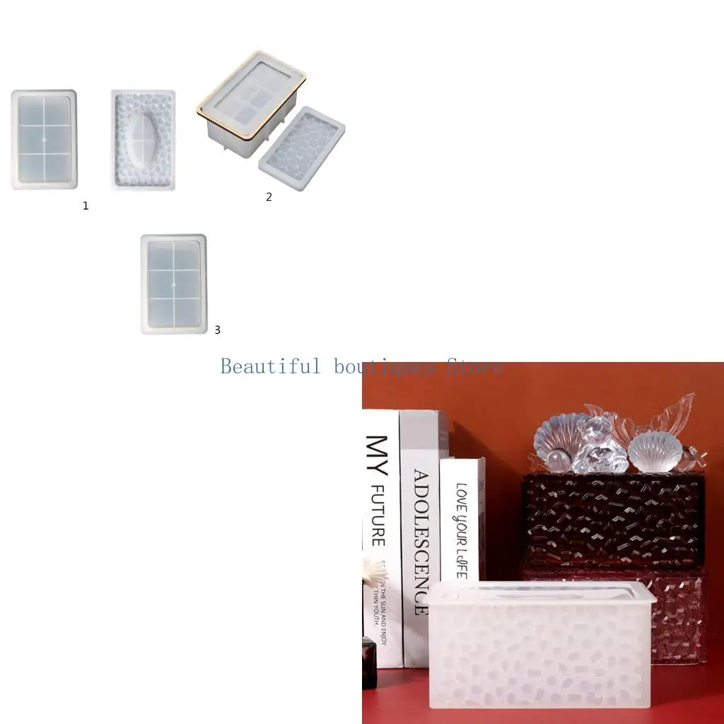 U4LF Silicone Tissue Box Mold Jewelry Box Resin Mold Diamonds Epoxy Resin Casting Mold for Tissue Dispenser Box Rings Storage