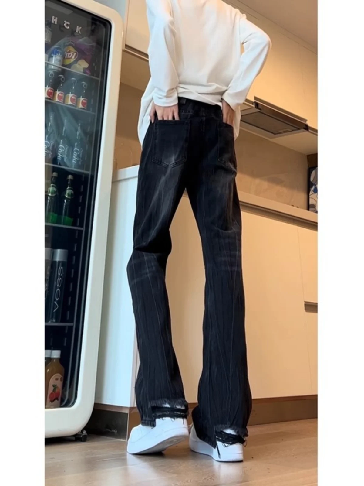 

Cleanfit Men's Denim Jeans Bamboo Texture Slimming High Street Straight Leg Bell Bot American Sle Spring Autumn New Arr...