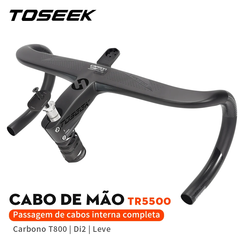 Toseek tr5500 cabo interno completo roteamento estrada guiador da bicicleta t800 carbono integrado guiador di2 com suporte do computador da bicicleta
