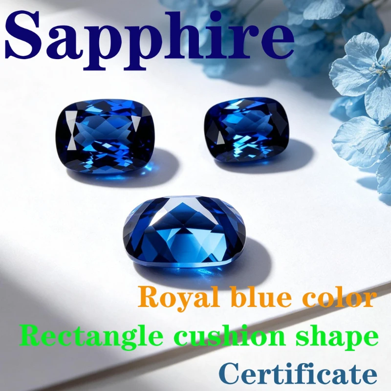 Synthetic Gemstone Sapphire Royal Blue Color Rectangle Cushion Shape Certificate Wholesale