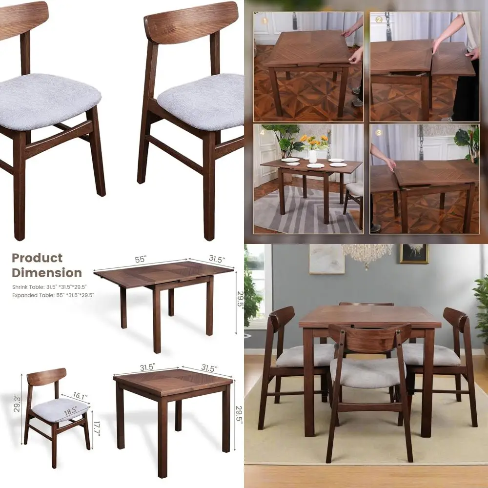 

Compact Solid Wood Dining Chairs Pair with Cushions, Easy Assembly, Ideal for Small Spaces & Expandable