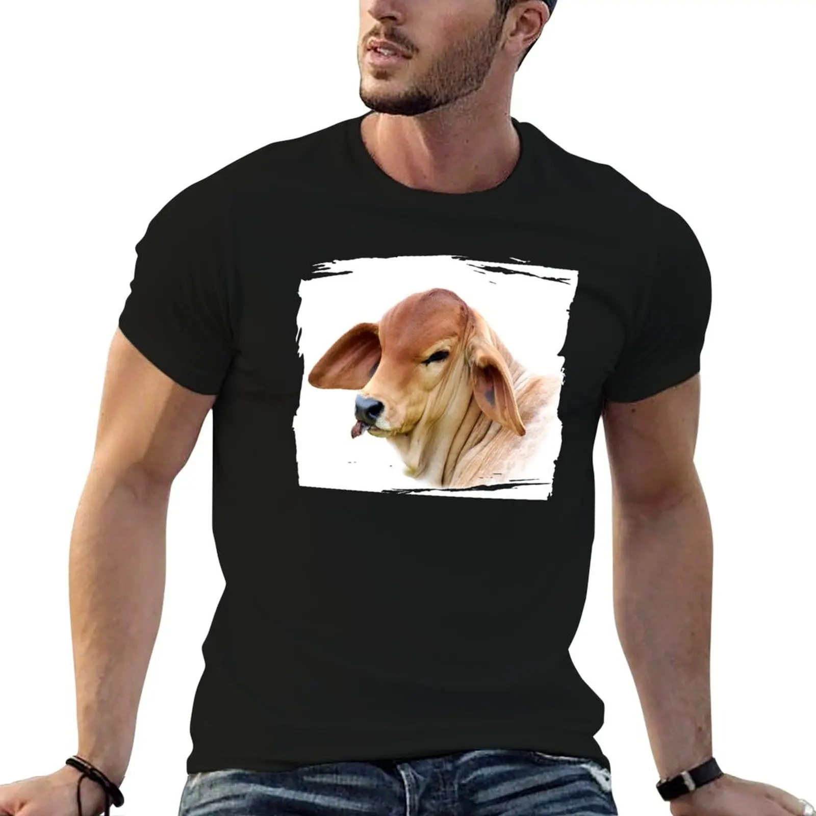 Camiseta BRAHMAN CALF PORTRAIT, camiseta de algodón negra lisa para hombre, paquete de camisetas de algodón para hombre, camiseta de lujo para hombre
