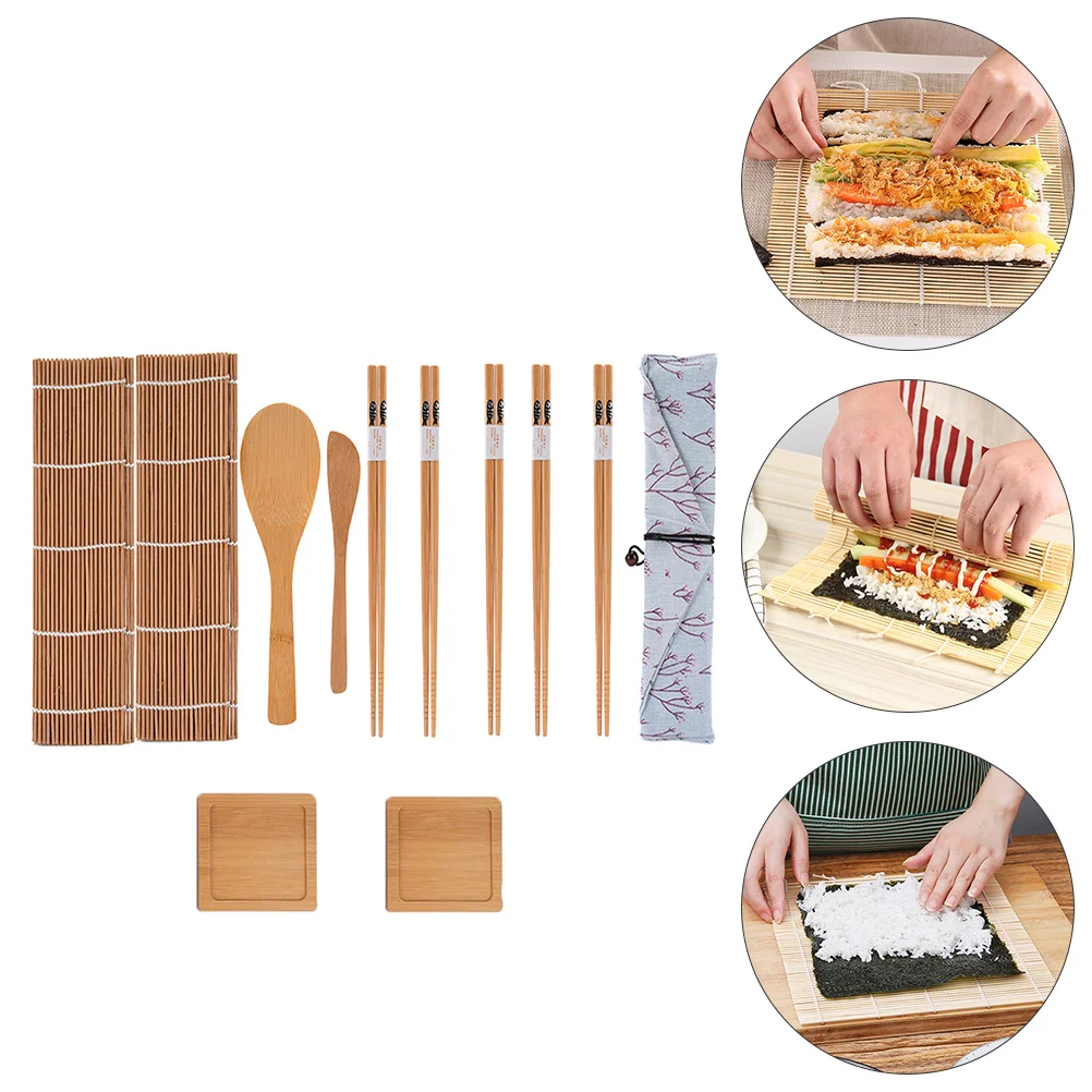 Herramientas para sushi, Kit de alfombrillas de bambú para el hogar, bricolaje, hacer palillos, esteras y utensilios