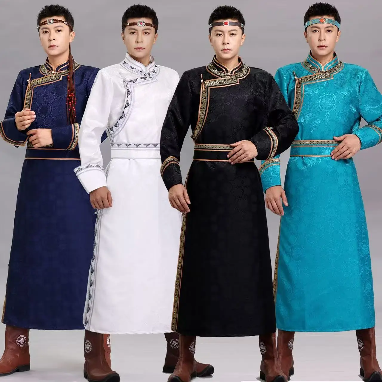 

National Style Mongolian Costume Men's Traditional Ethnic Minority Clothing Cultural Dance Performance Long Robe Hanfu Male