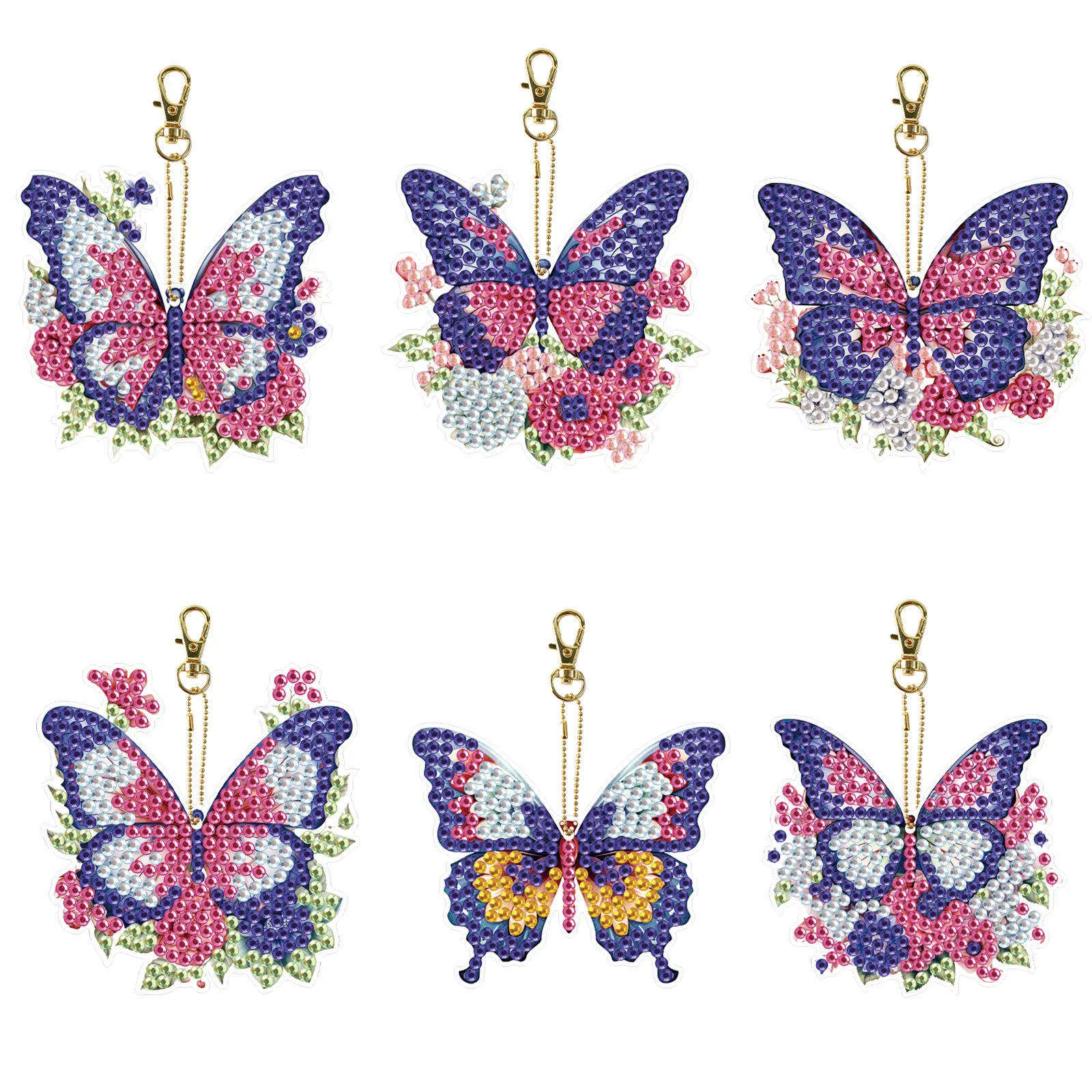 

6 шт., наборы брелоков с алмазной живописью, фиолетовая бабочка, алмазные художественные украшения, сумка, подвеска для ключей, художественные ремесла, декор, подарки ручной работы