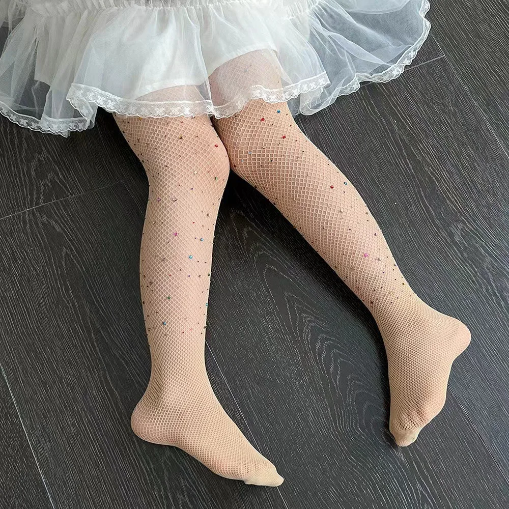 Fashion Sequin Fish Net Colored Dot Drill Pantyhose Mesh Bottom Socks 1-13 Years