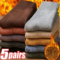 1/5Pairs Winter Warm Men’s Socks Wool Male Women Sock Super Thicker Solid Socks Merino Wool Sock Against Cold Snow Terry Socks