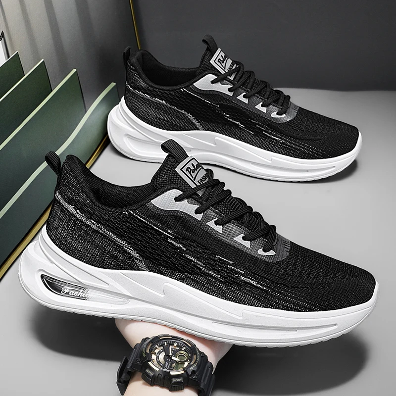 

Men's Thick Soled Mesh Fashion Running Breathable Outdoor Walking Comfortable Platform Training Lace Up Soft Soled Casual Shoes