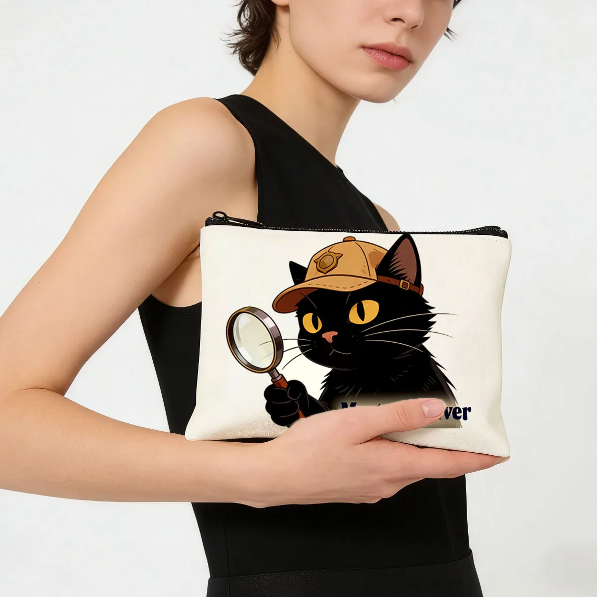

1Pc Creative Black Cat-themed hand-held canvas bag, a fashionable and trendy portable multi-functional canvas bag for commuting