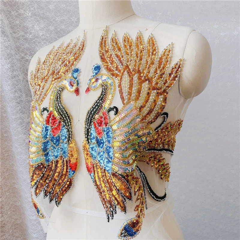 Bunte Perlenstickerei Phoenix Flower Applikation. Cheongsam Dekoration Spitzenaufnäher. Handgefertigtes DIY RS24616 – Detail 9