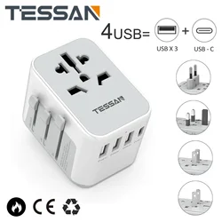 TESSAN International Plug Travel Adapter Universal with 3 USB Port and 1 Type C, All-in-one Wall Charger for US EU UK AUS Travel