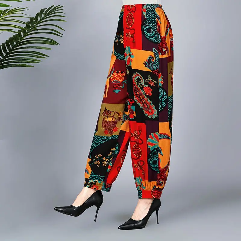 Pantalones holgados con estampado Floral para mujer, pantalón holgado de pierna ancha, Estilo Vintage, elegante, informal, con bolsillos, elástico,