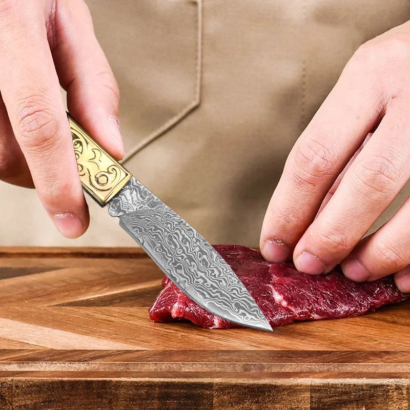 Nuovo coltello pieghevole tascabile con lama in acciaio di Damasco, manico solido in rame, coltello tattico Bushcraft per uso domestico ad alta durezza