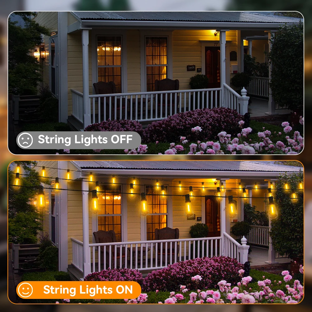 Outdoor Solar Power Light String ST38 LED Plastic Shatterproof Bulbs Patio Lights With Remote Control Garden Party Decor Lamp