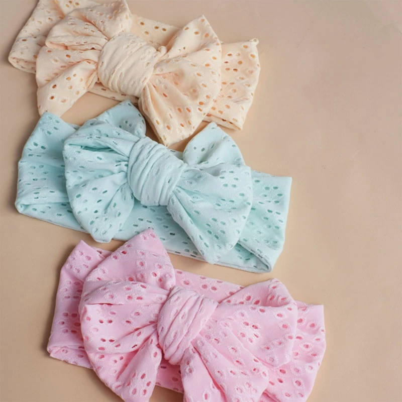 

Infant Baby Hollow Out Double Layer Headband with Big Bow Elastic Wide Hairband G99C
