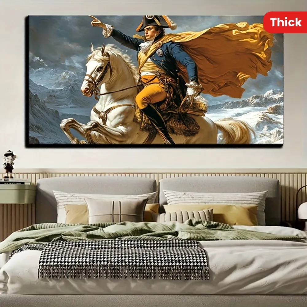 1 piece of wood Frame Niwo Art - Napoleon Crossing the Alps canvas painting, 1.5 inch thick pine solid wood frame