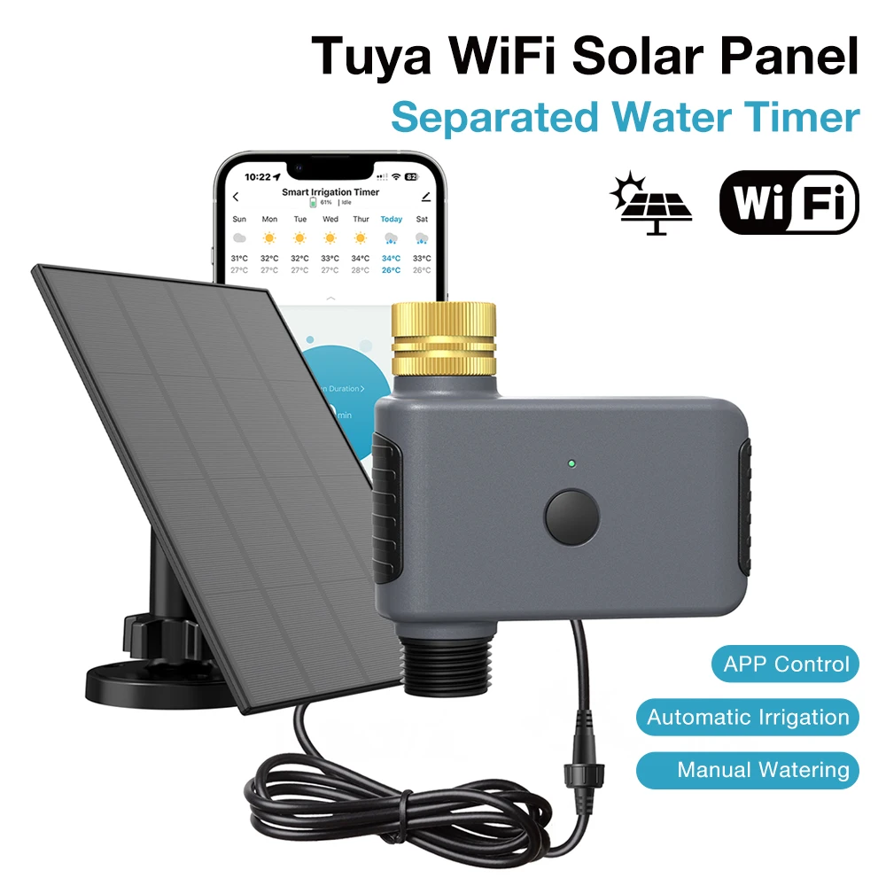 Solar WiFi Smart Irrigation Controller Water Timer Automatic Garden Watering System 1/2 Zone Timing Water Valve for Outdoor Yard