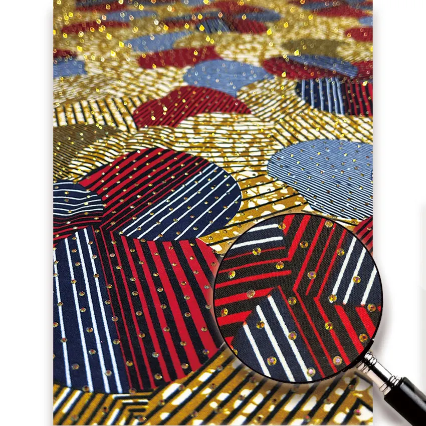 

New African Batik Wax Print Fabric with Full Beads 100% Cotton Wax Fabric with Full Stones for Sewing Dress 6yard Y5-1220-2