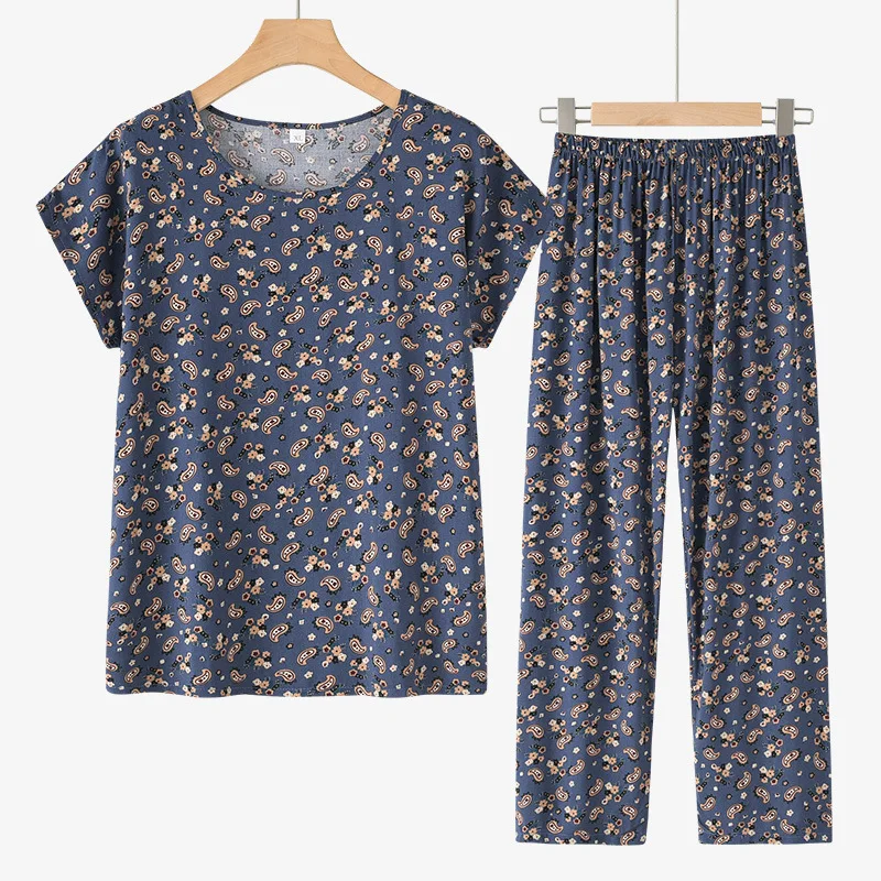 XL-5XL Plus Size Damen Pyjama Anzug neue Baumwolle Rayon Nachtwäsche Kurzarm Capri Hosen Pyjama Sets Home Pyjama Pour Femme – Detail 10
