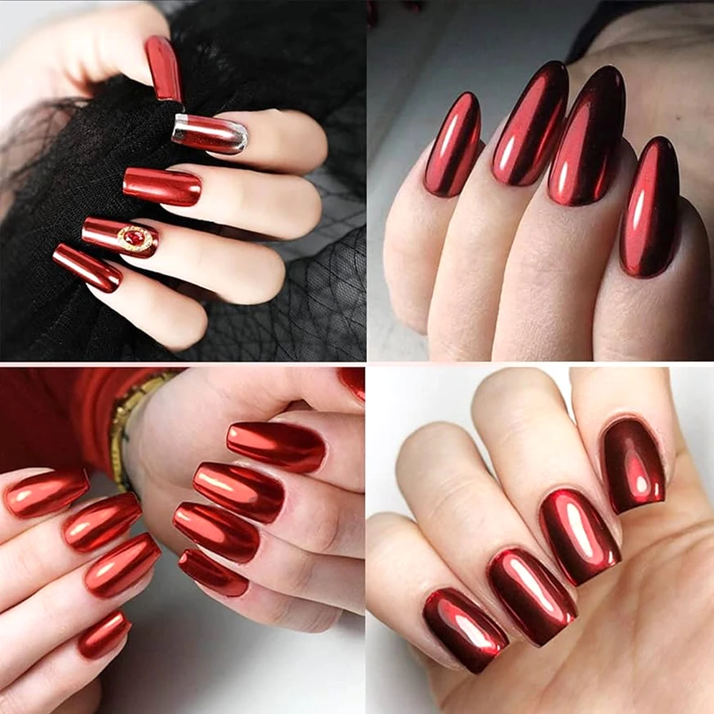 Tinovo Uno Metallic Nail Polish Mirror Red Regular Normal Nail Lacquer QuicK Dry Shimmer Manicure Growth Bright Oil Top Finish