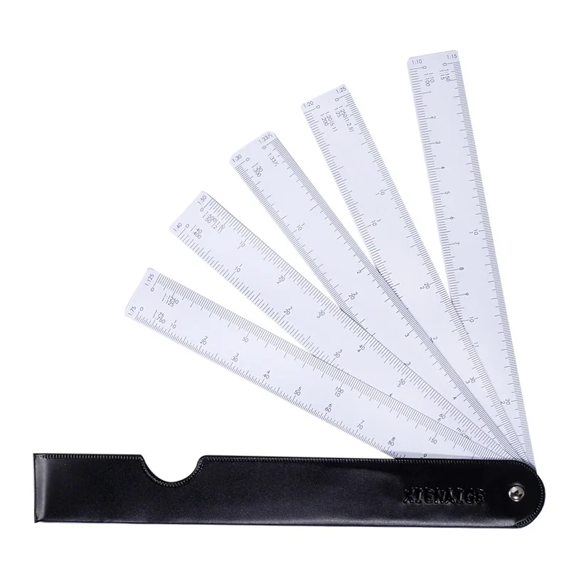 Multi-function fan-shaped scale folding fan drawing ruler multi-scale design drawing tool for architectural clothing design