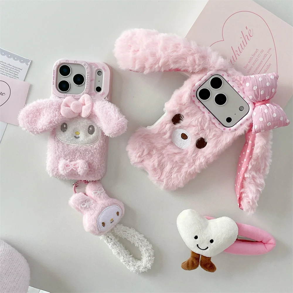 

Kawaii Furry 3D Dessert Rabbit Melody Phone Case For iPhone 17 Pro Max 14 15 16 Max Fundas Cartoon Warm Shockproof Cases For 17