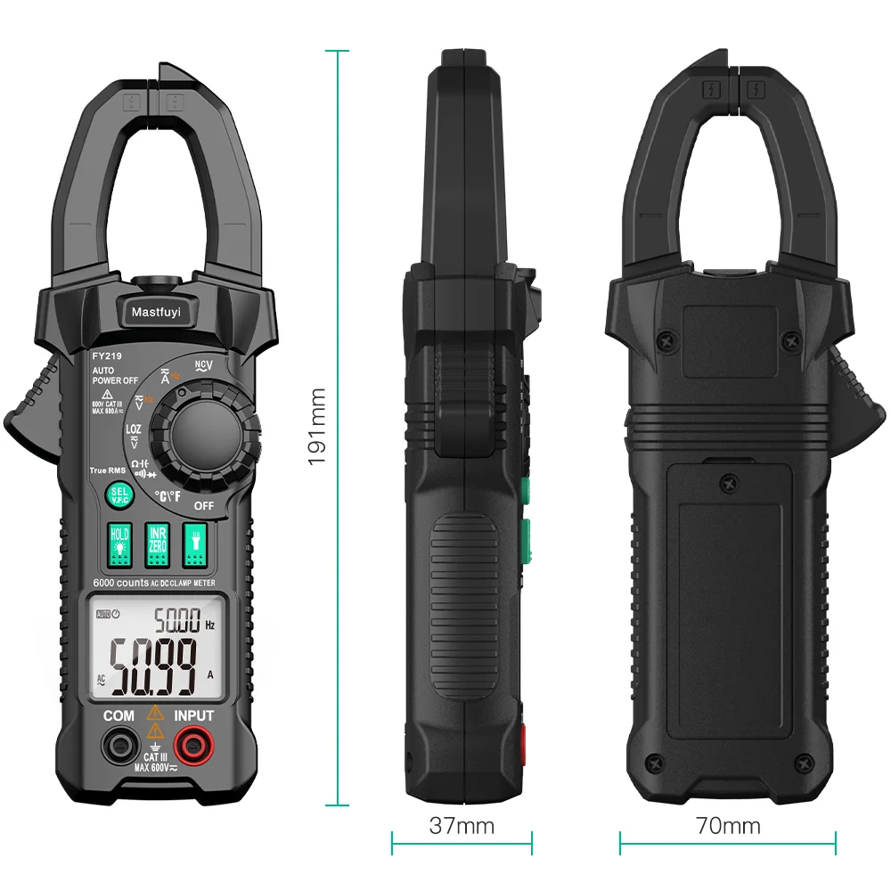 MASTFUYI Digital Clamp Meter DC/AC Current 6000 Counts Multimeter Ammeter Voltage Tester Car Ampere Hz Capacitance NCV Ohm Test