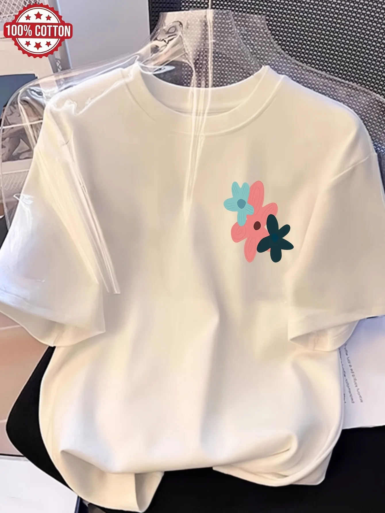 Ladies' Round Neck Short Sleeved Cartoon Printed T-shirt Casual and Comfortable Top Suitable for All Seasons Youthful Style