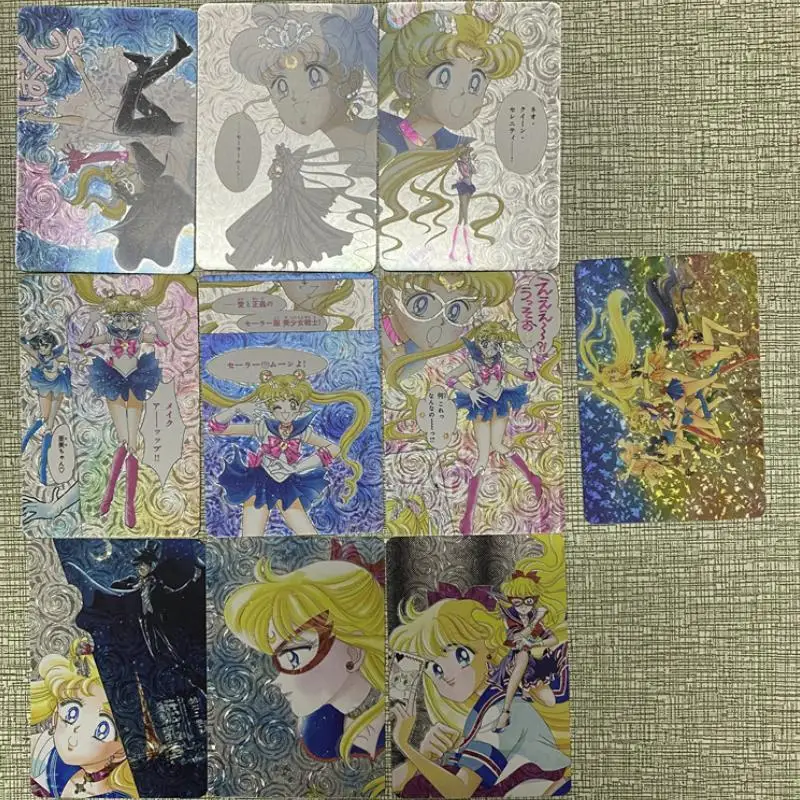 9Pcs/set Sailor Moon Color Flash Cartoon Starry Sky Flash Self Made Tsukino Usagi Anime Game Characters Collection Cards