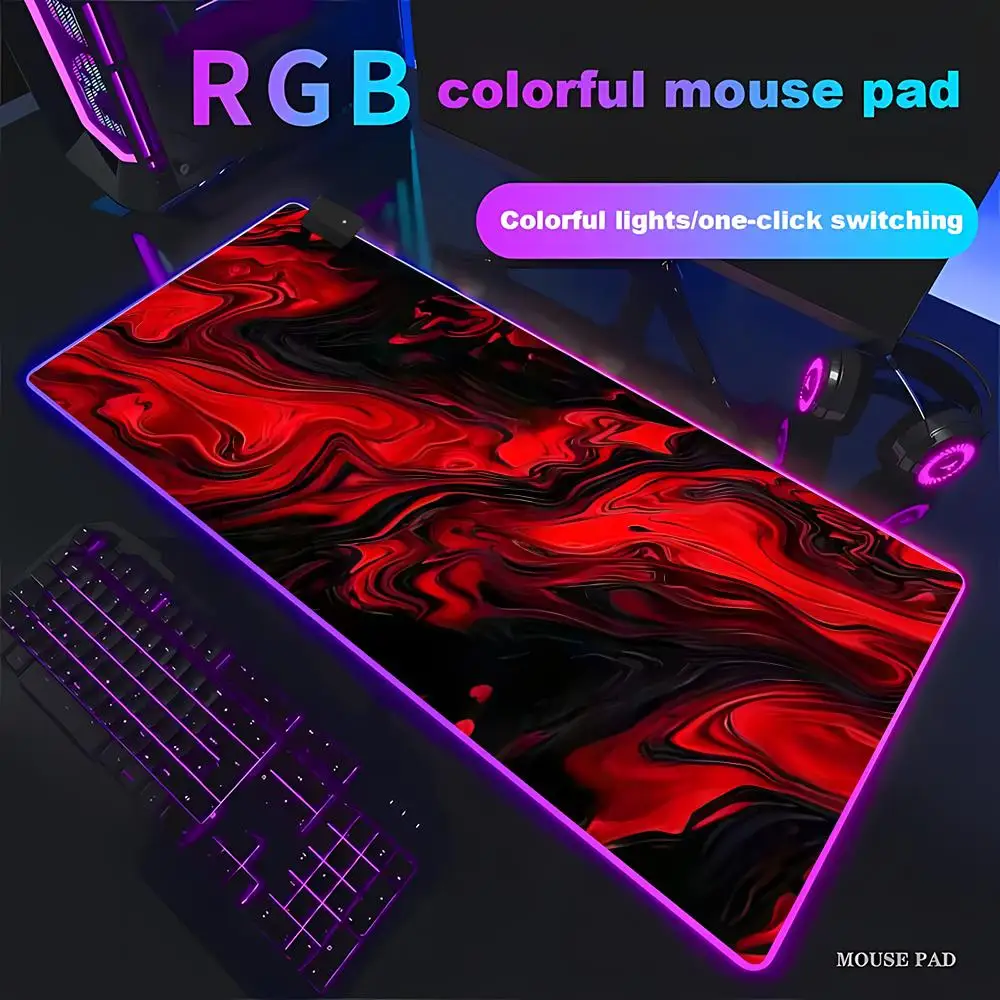 

RGB LED Black and red marble pattern Mouse Pad Desk Mat gaming mats rubber anti-slip Durable pc accessories keyboard HYBXAXC