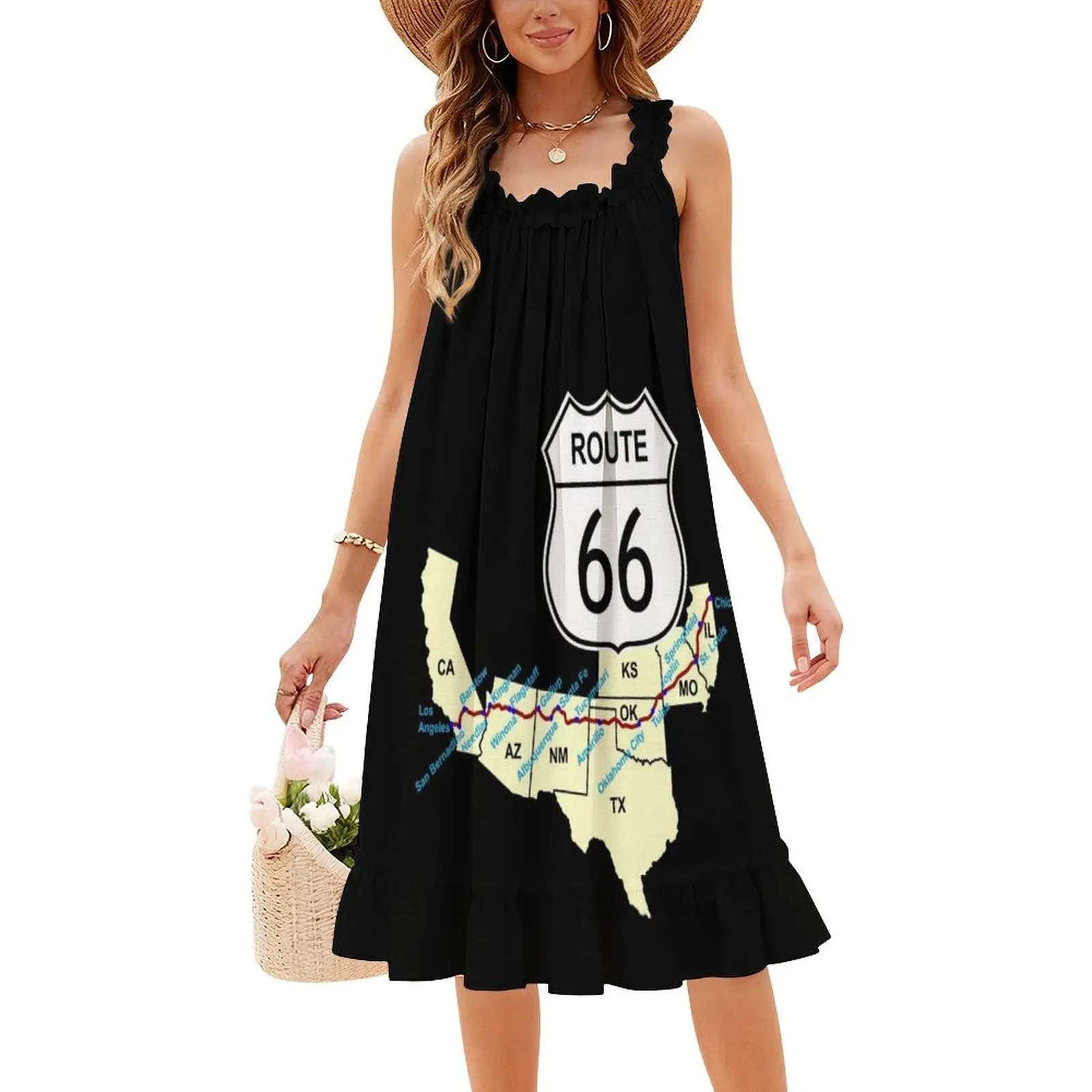 فستان Route 66 بخط عنق على شكل قلب فستان أنيق للحفلات الصيفية للنساء Route 66 فستان لرحلة الطريق للسفر للفتيات