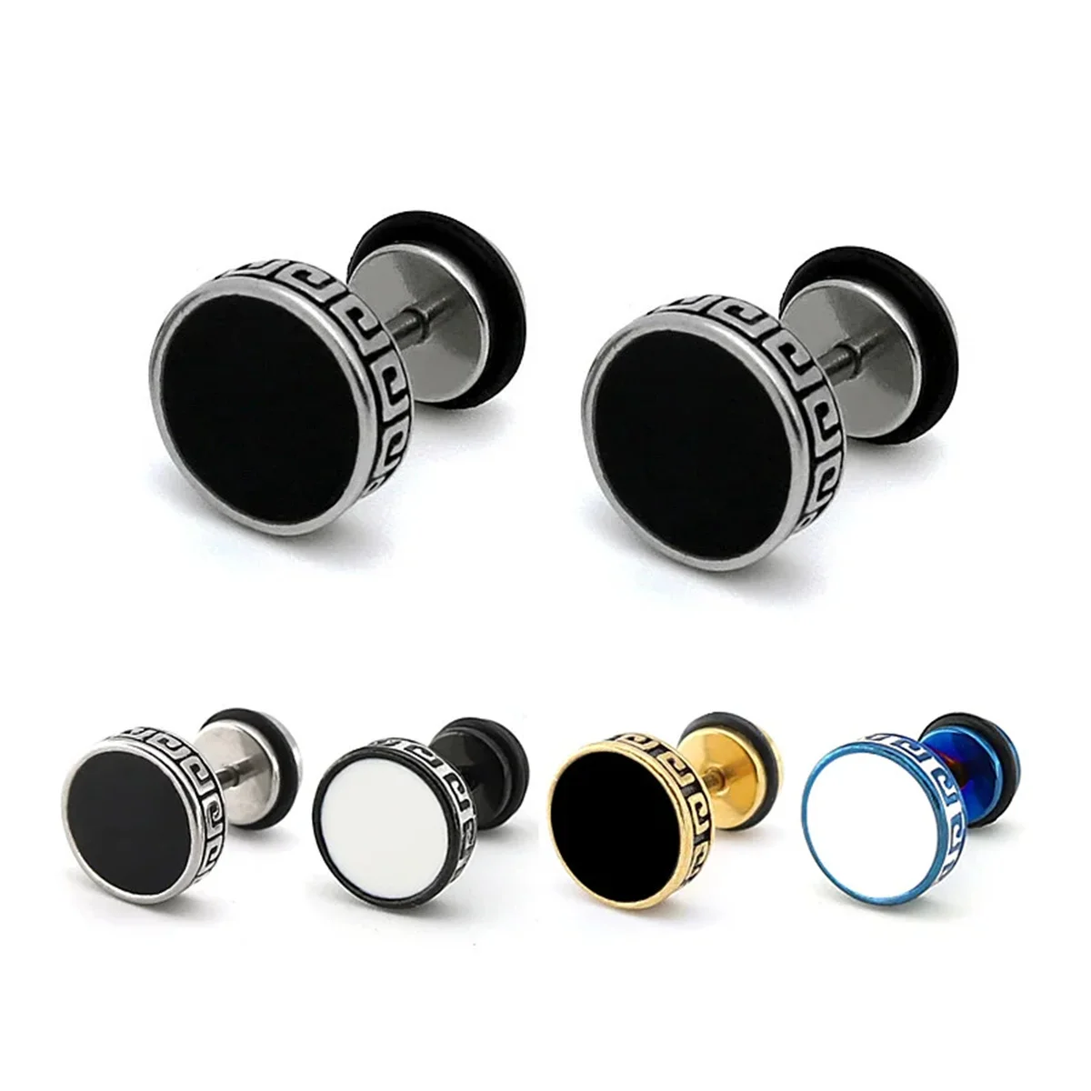 2pcs 316L Stainless Steel Vintage Flat Back Stud Earrings for Men Women,Unisex Screw Back Cartilage Tragus Piercing Jewelry