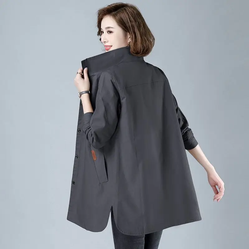 Lente Herfst Nieuwe Sle Lange Damesjas Ultra Grote Maat 300Pou Pure Kleur Dunne Bovenkleding Trendy Knoopdetail Jaet