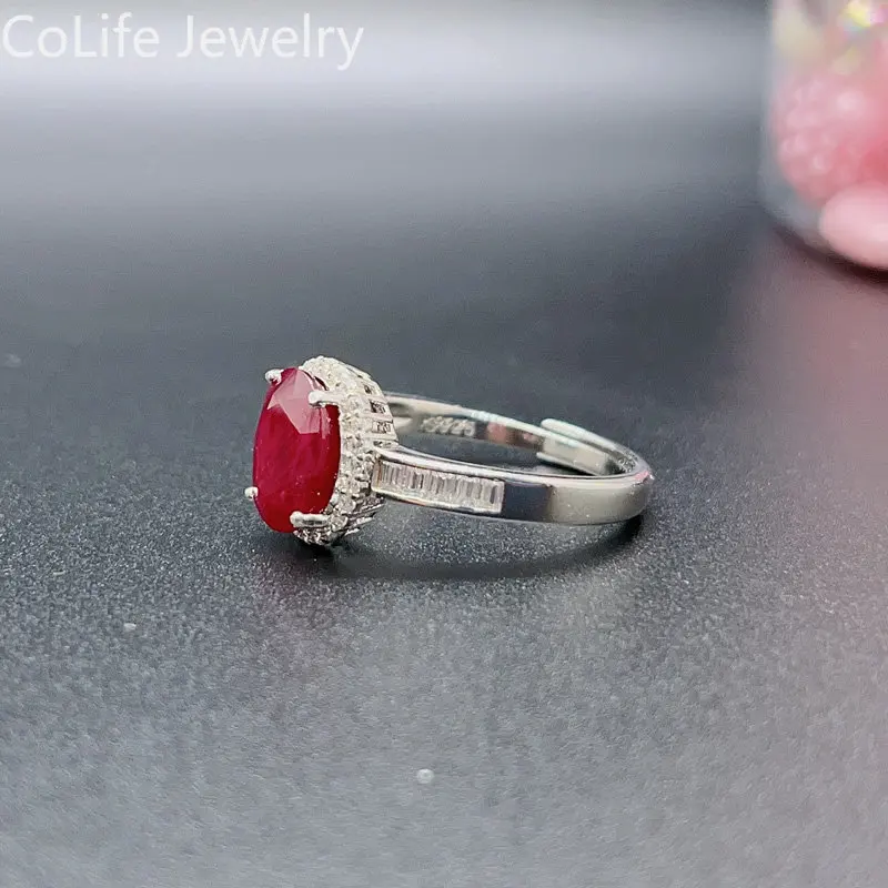 2ct Natural Ruby Engagement Ring for Woman 7mm*9mm Myanmar Ruby 925 Silver Ring with Gold Plating July Birthstone