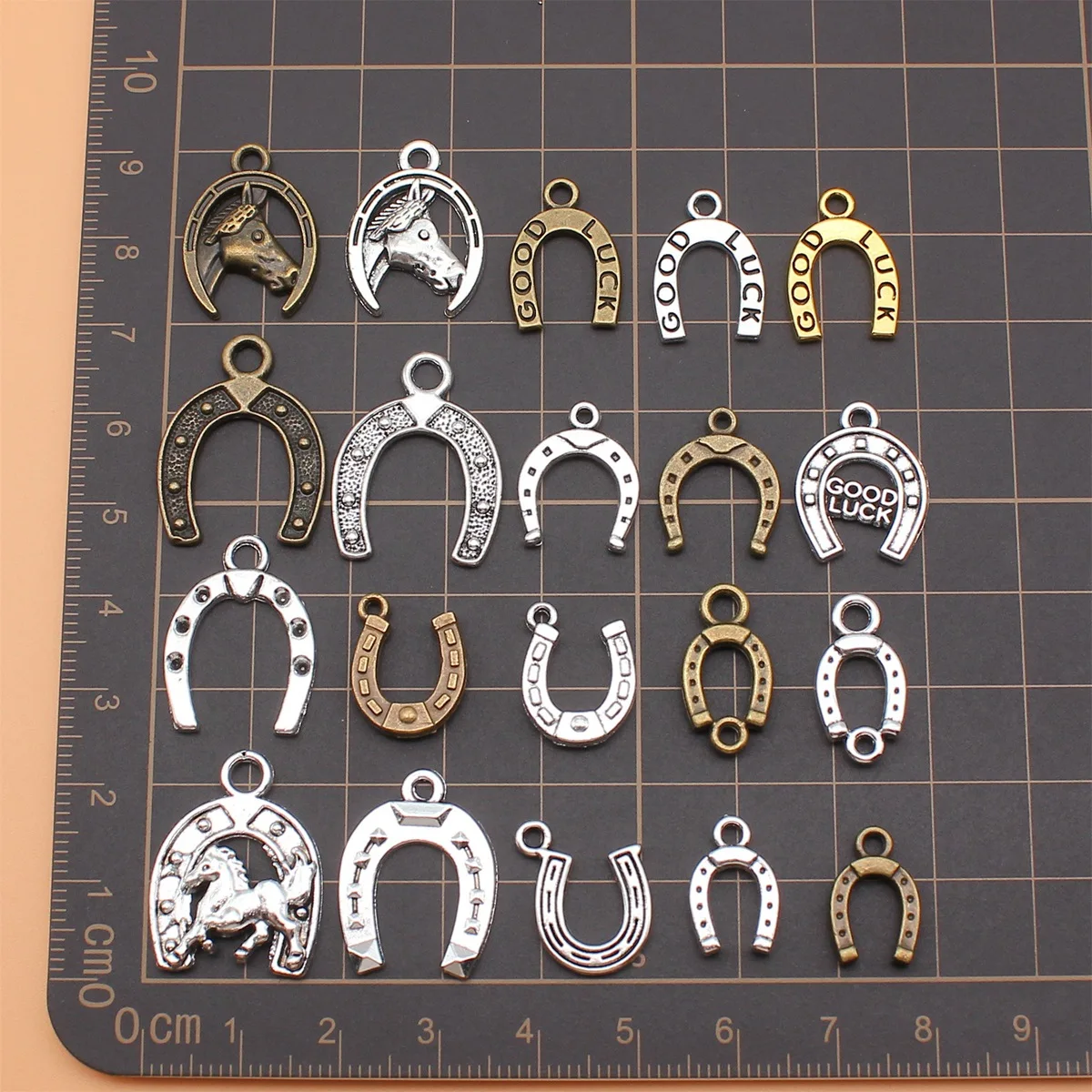 20pcs Mix Colors Lucky Horseshoe Charms Collection For DIY Jewelry Making, 20 Styles, 1 of Each